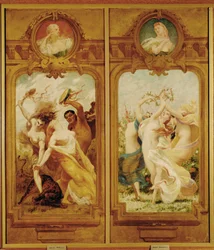 Foyer de la Danse har fire vægmalerier af Boulanger, der viser en Danse Bachique, Bacchanalia og en danse champetre, en country-dance ... (vægmaleri)
