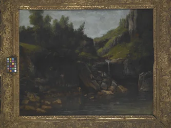 Cascade In A Rocky Landscape (olie på lærred)