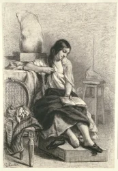 Courbet - Model læser i atelieret, ca. 1849