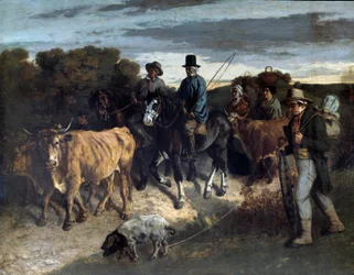 Farmers of Flagey vender tilbage fra udstillingen Maleri af Gustave Courbet (1819-1877). 19. århundrede. Besancon, Museum of Fine Arts