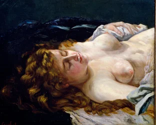 "Sovende ung rødhåret" Maleri af Gustave Courbet (1819-1877)