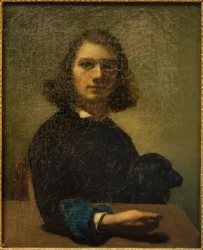 Lille portræt af kunstneren med sort hund