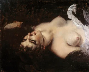 Studie til kvinden med papegøjen. Modellen kunne være Joanna Hiffernan, kaldet Jo - maleri af Gustave Courbet (1819-1877)