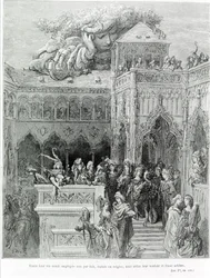 Hele deres liv blev ikke beskæftiget af love, vedtægter eller regler, men efter deres vilje og ærlige vilje, efter Gargantua (1534) af François Rabelais (1483 - 1553). Graveret af Gustave Dore (1832-1883).