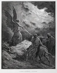 En engel mødte Bileam med et sværd, illustration fra Dorés Bibel