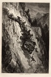 Et uheld af flid, tegning af Gustave Dore (1832-1883), for at illustrere hans rejse til Spanien med C. Davillier i 1862. Indgravering i "" Le tour du monde ", redigeret af Edouard Charton