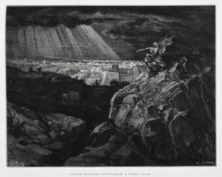 En engel med Johannes Døberen foran Jerusalem, Illustration fra Dore-biblen