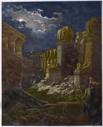 Babylons ruin - Babylons fald - Babylon i ruin (syn af Sankt Johannes) - Indgravering i "The Bible illustree" af Gustave Dore (1832-1883) - Indgravering fra "" The Dore Bible""