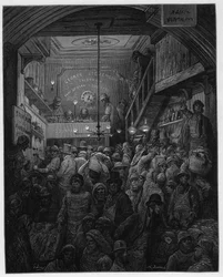 Billingsgate - Salg Af Fish In The Criee. Illustration til London af Louis Enault illustreret af Gustave Dore
