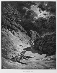 Kain dræber sin bror Abel, Illustration fra Dore-bibelen