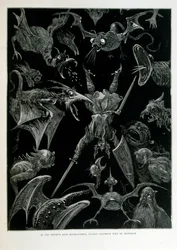 Croque-Mitaine; 1863 illustration, af Gustave Dore (1832 1883); Fransk kunstner, grafiker, illustrator. Croque-Mitaine (The bogeyman) en ondsindet karakter præsenteret for børn for at skræmme dem og dermed gøre dem klogere.