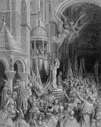 Dandolo prædiker korstoget i Markuskirken i Venedig - gravering af Gustave Doré
