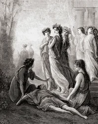 Daphnis et Alcimadure, fra en slutning af 1800-tallets udgave af Fables de La Fontaine (trægravering)