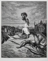 David dræber Goliat, illustration fra Dorés Bibel