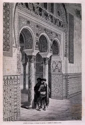 Detalje af Arcade of the Alcazar i Sevilla - af Doré, i "" Tour du Monde"", 2. sem. 1866.