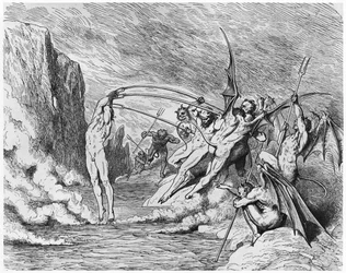 Djævle, illustration fra „Den guddommelige komedie“ (Inferno) af Dante Alighieri (1265-1321), Paris, udgivet 1885