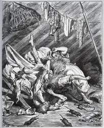 Don Quixote og en muldyrdriver kæmper om Maritornes, husholdersken, som Don Quixote tager for sin Dulcinea - fra Miguel de Cervantes
