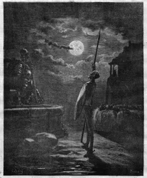 Don Quixote af Miguel de Cervantes (1547-1616) illustreret af Gustave Dore (1832-1883) - Indgravering i "" The Illustrous Journal""