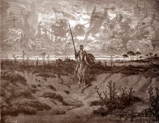 Don Quixote drager ud på sine eventyr Gravering af Gustave Dore (1832-1883) til "L