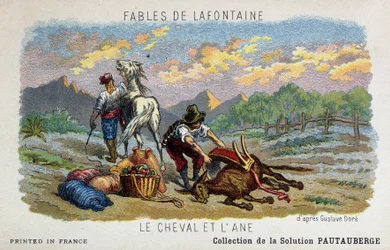 Fable de Lafontaine: Hesten og æslet ifølge Gustave Doré