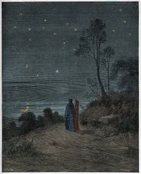 Inferno, sang 2: Den mørknende himmel den første nat, illustration fra „Den Guddommelige Komedie“ af Dante Alighieri, 1885