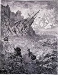Jeg krydser havene... plade X - Illustration af Gustave Dore (1832-1883), til La legende du Jeif wandering af Pierre Dupont, udgave Librairie du Magasin Picturesque, Paris 1862
