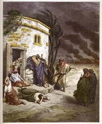Job hører om hans ruin - Job learant sa ruine - - indgravering i "The Bible illustree" af Gustave Dore (1832-1883) - Gravering fra "" The Dore Bible""