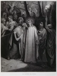Judas forråder Jesus med et kys; illustration fra Dorés Bibel