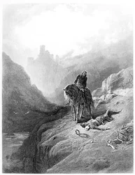 King Arthur discovers the Skeletons of the Brothers, illustration fra 