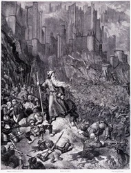 Kampene, plade IX - Illustration af Gustave Dore (1832-1883), til La legende du Jeif wandering af Pierre Dupont, udgave Librairie du Magasin Picturesque, Paris 1862