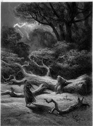 Merlin og Viviane i Brocéliande-skoven (cyklus om Ridderne af Det Runde Bord) - i «Viviane» af Alfred Tennyson, illustration af G. Doré