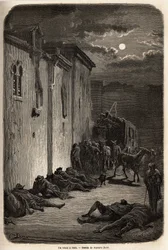 En nat i en stafet i Jaen. Tegning af Gustave Dore (1832-1883), til illustration af hans rejse til Spanien i 1862, med Ch. Davillier. Indgravering i "" Le tour du monde"", redigeret af Edouard Charton