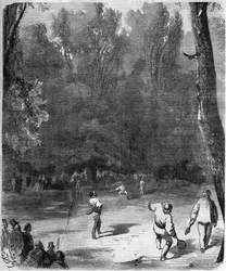 Palmespillere i Luxembourghaven i Paris i 1868 - tegning af Gustave Dore