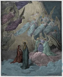 Paradis, sang 21: De lysende sjæle synger, illustration fra Dantes «Den Guddommelige Komedie», 1885