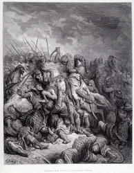 Richard Løvens hjerte i slaget ved Arsur - gravering af Gustave Doré