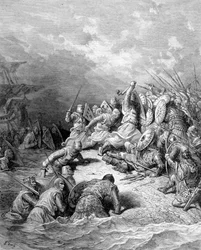 Richard Lion Heart leverer byen Joppé - gravering af Gustave Doré