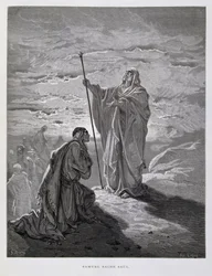 Samuel salver Saul som Israels første konge, Illustration fra Dore-bibelen