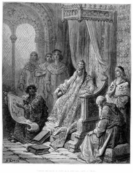 Sanuto præsenterer for pave Johannes XXII kortene over Orienten - gravering af Gustave Doré