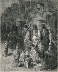 Slumkvarterer i London, af Gustav Dore, gravering