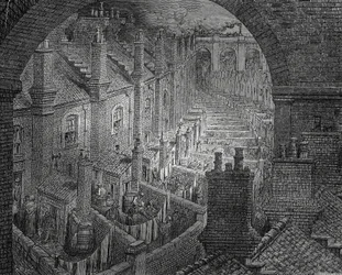 Londons slumkvarterer, gravering af Gustave Doré (1832-1883)