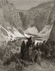Den kristne hær i Judæas bjerge, illustration fra "Bibliotheque des Croisades" af J-F. Michaud, 1877 (litografi)