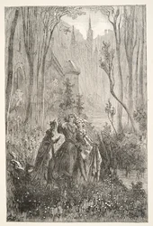 Grevinden af springvandet og hendes piger, fra Stories of the Days of King Arthur af Charles Henry Hanson, pub.1898