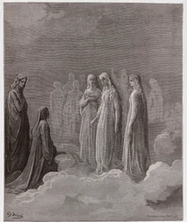 Den guddommelige komedie, Paradiso, Sang 3: Det første rige: Piccarda Donati og sjælene, hvis løfter var blevet brudt - af Dante Alighieri (1265-1321) - Illustration af Gustave Doré (1832-1883)