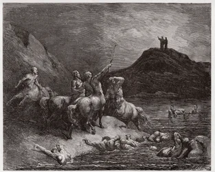 Den guddommelige komedie (La Divina Commedia, La Divine Comedie), Inferno, Canto 12: Nessus og kentaurerne - af Dante Alighieri (1265-1321) - Illustration af Gustave Dore (1832-1883)