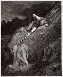 Den guddommelige komedie (La Divina Commedia, La Divine Comédie), Helvede, 12. sang: Minotauros på den splintrede klippe - af Dante Alighieri (1265-1321) - Illustration ved Gustave Doré (1832-1883)
