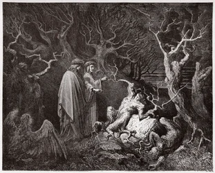 Den guddommelige komedie, Inferno, Sang 13: Selvmorderne i skoven - af Dante Alighieri (1265-1321) - Illustration af Gustave Doré (1832-1883)