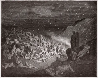 Den Guddommelige Komedie, Helvede, Sang 14: De voldelige, pint i ildregnen - af Dante Alighieri (1265-1321) - Illustration af Gustave Doré (1832-1883)