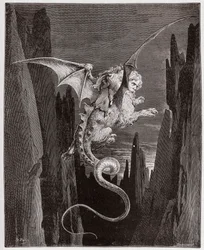 Den guddommelige komedie (La Divina Commedia, La Divine Comédie), Inferno, sang 17: Nedstigningen i afgrunden på Geryons ryg - af Dante Alighieri (1265-1321) - Illustration af Gustave Doré (1832-1883)