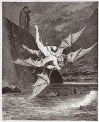 Den guddommelige komedie, Inferno, Sang 22: Alichino og Calcabrina brydes over beg - af Dante Alighieri (1265-1321) - illustration af Gustave Doré (1832-1883)