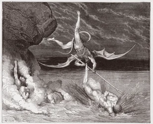 Den guddommelige komedie, Inferno, sang 22: Ciampolo undslipper dæmonen Alichino i den femte bolgia - af Dante Alighieri (1265-1321) - Illustration af Gustave Doré (1832-1883)